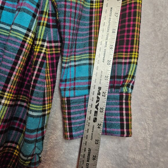 Soft Surroundings Blouse Womens L Flannel Plaid Metal Button Shirt Velvet Design - Picture 10 of 13